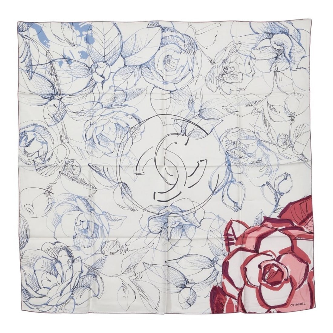 Chanel Coco Mark Camellia Flower Scarf/Muffler, White Multicolor Silk, Women's CHANEL: --- Catalog ---Category: SizeSize (LxW): 85cm x 86cm / 33.46'' x 33.85''Category: DesignType: ScarfColor: Multi-color, WhiteGender: WomenMaterial: Silk Category: GeneralBrand: Chanel--- Item List ---S