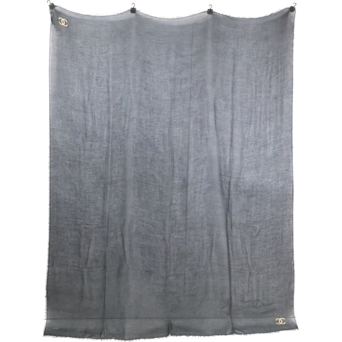 CHANEL (Chanel) Excellent Condition Gold Coco Mark Glitter Alpaca Cashmere Shawl Stole/Scarf Black (1 of 15)