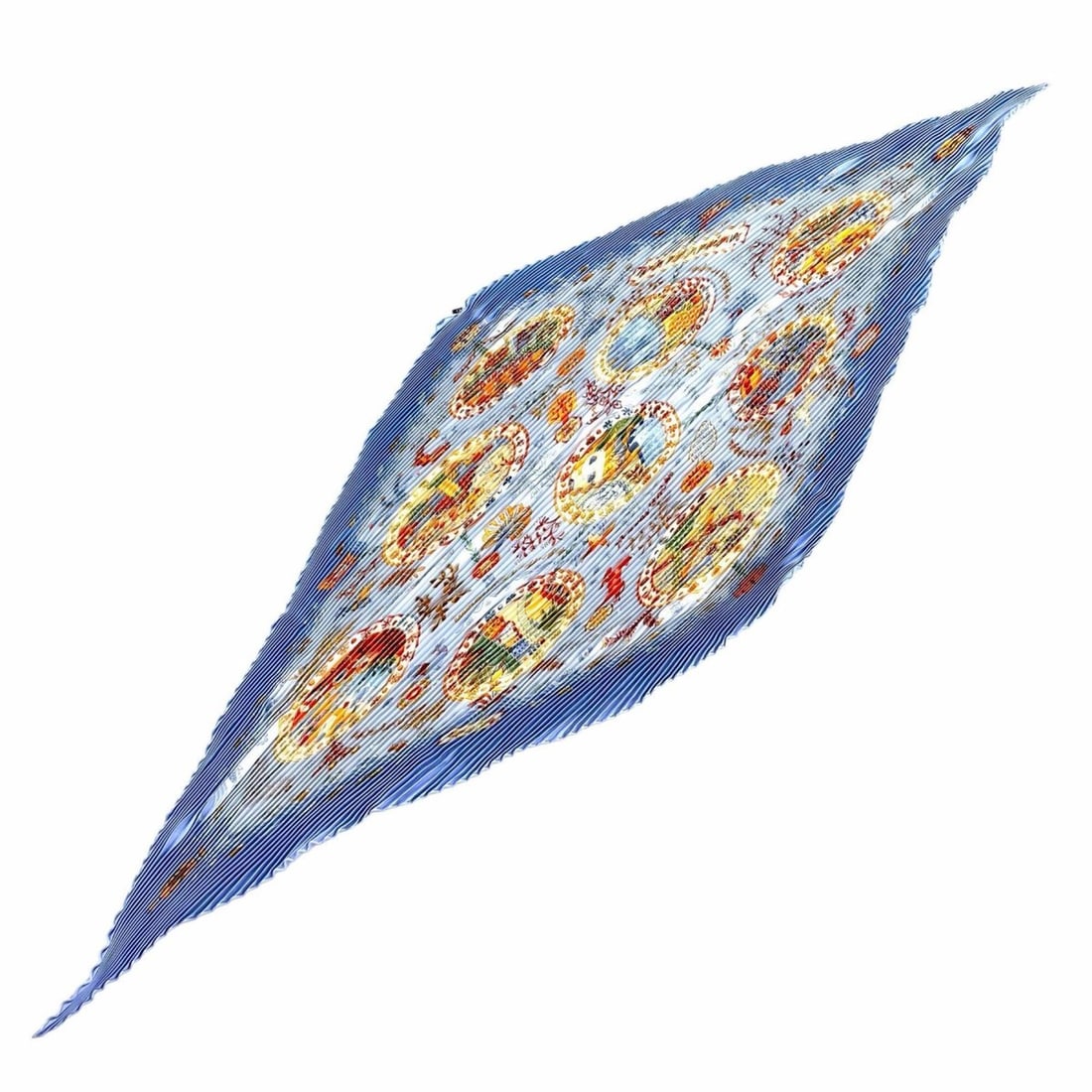 HERMES Carre 90 Escales Mediterraneennes (Mediterranean port towns) 100% Silk Diamond-shaped Pleated: --- Catalog ---Category: SizeSize (LxW): 1.26m x 26.5cm / 49.8'' x 10.43''Category: DesignType: ScarfColor: BlueGender: WomenMaterial: Silk Category: GeneralBrand: Hermes--- Item List ---Section: Cond