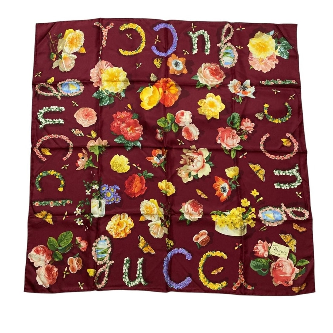 GUCCI Insect x Rose Print Large Silk Scarf, Bordeaux, Women's: --- Catalog ---Category: PackNumber in Pack: 2Category: SizeSize (LxW): 85cm x 85cm / 33.46'' x 33.46''Category: DesignType: ScarfColor: BordeauxGender: WomenMaterial: Silk Category: GeneralBrand: Guc