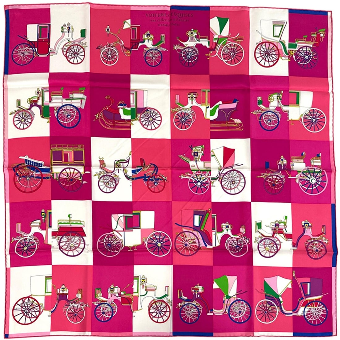 Hermes scarf/muffler, Carre 90, "Voitures Exquises" (Exquisite Carriages), women's, silk, pink,: --- Catalog ---Category: SizeSize (LxW): 90cm x 90cm / 35.43'' x 35.43''Category: DesignType: ScarfColor: Multi-color, PinkGender: WomenMaterial: Silk Category: GeneralBrand: HermesCountry of Origin: 