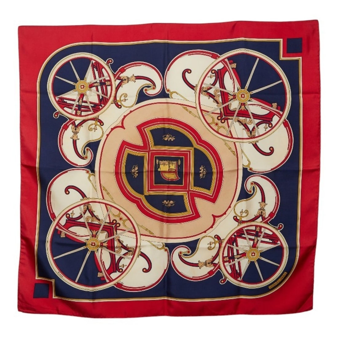Hermes Carre 90 WASHINGTON'S CARRIAGE George Washington's Carriage Scarf Muffler Red Multicolor (1 of 17)