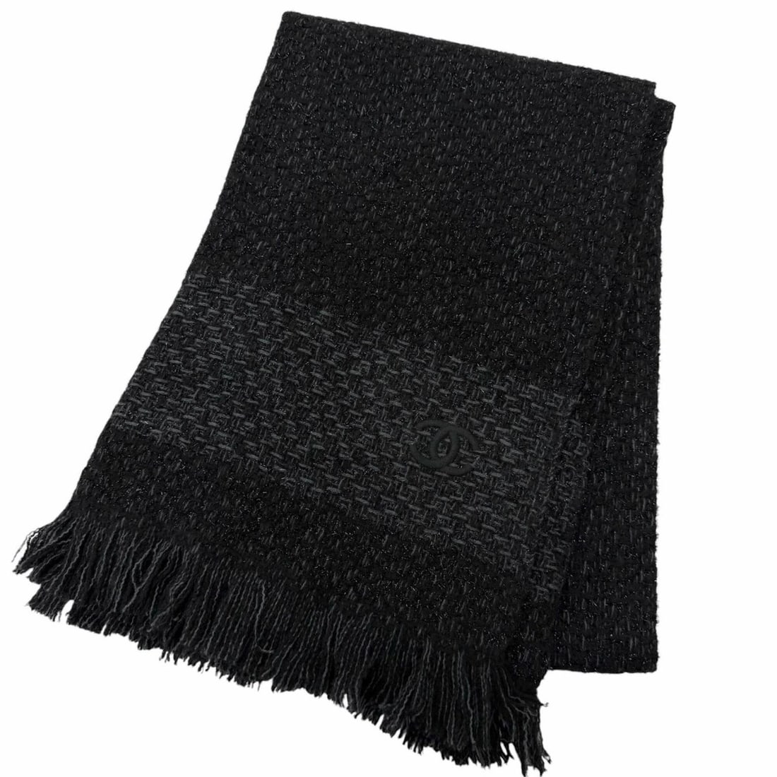 CHANEL YZ079068 80% Cashmere, Coco Mark Embroidered Large Shawl/Stole/Scarf, Black/Light Blue,: --- Catalog ---Category: SizeSize (LxW): 1.95m x 64cm / 76.77'' x 25.19''Category: DesignType: ShawlColor: Black, Light blueGender: Men,WomenMaterial: Cashmere , Polyamide Category: GeneralMPN: YZ0790