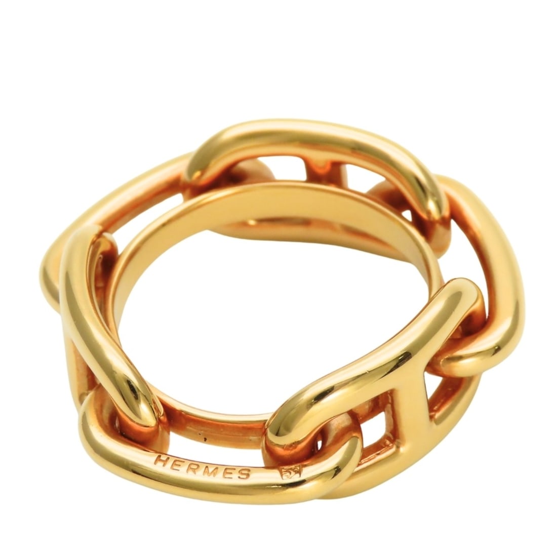 Hermes Scarf Ring Chaine d'Angle Metal GP Women's HERMES: --- Catalog ---Category: DesignType: Scarf ringColor: GoldGender: WomenMaterial: Metal Category: GeneralBrand: HermesCategory: Physical PropertiesWeight: 10.5g / 0.37oz.Size (HxWxD): 2.95cm x 2.95cm /