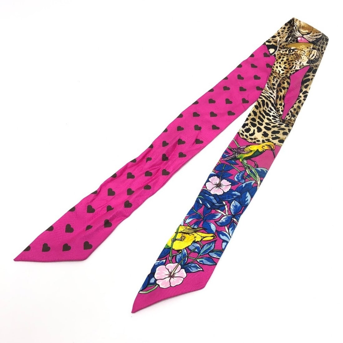 HERMES Jungle Love Twilly Scarf/Muffler, Silk, Women's, Multicolor: --- Catalog ---Category: SizeSize (LxW): 85cm x 5cm / 33.46'' x 1.96''Category: DesignType: ScarfColor: Multi-colorGender: WomenMaterial: Silk Category: GeneralBrand: HermesCountry of Origin: France--