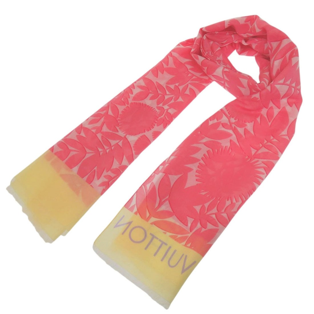 Excellent condition Louis Vuitton Pareo Tropical Flower large fringed shawl M75270 cotton silk rose: --- Catalog ---Category: SizeSize (LxW): 1.82m x 86cm / 71.65'' x 33.85''Category: DesignType: ScarfColor: Pink, White, YellowGender: WomenMaterial: Cotton , Silk Category: GeneralMPN: M75270Brand: Lo