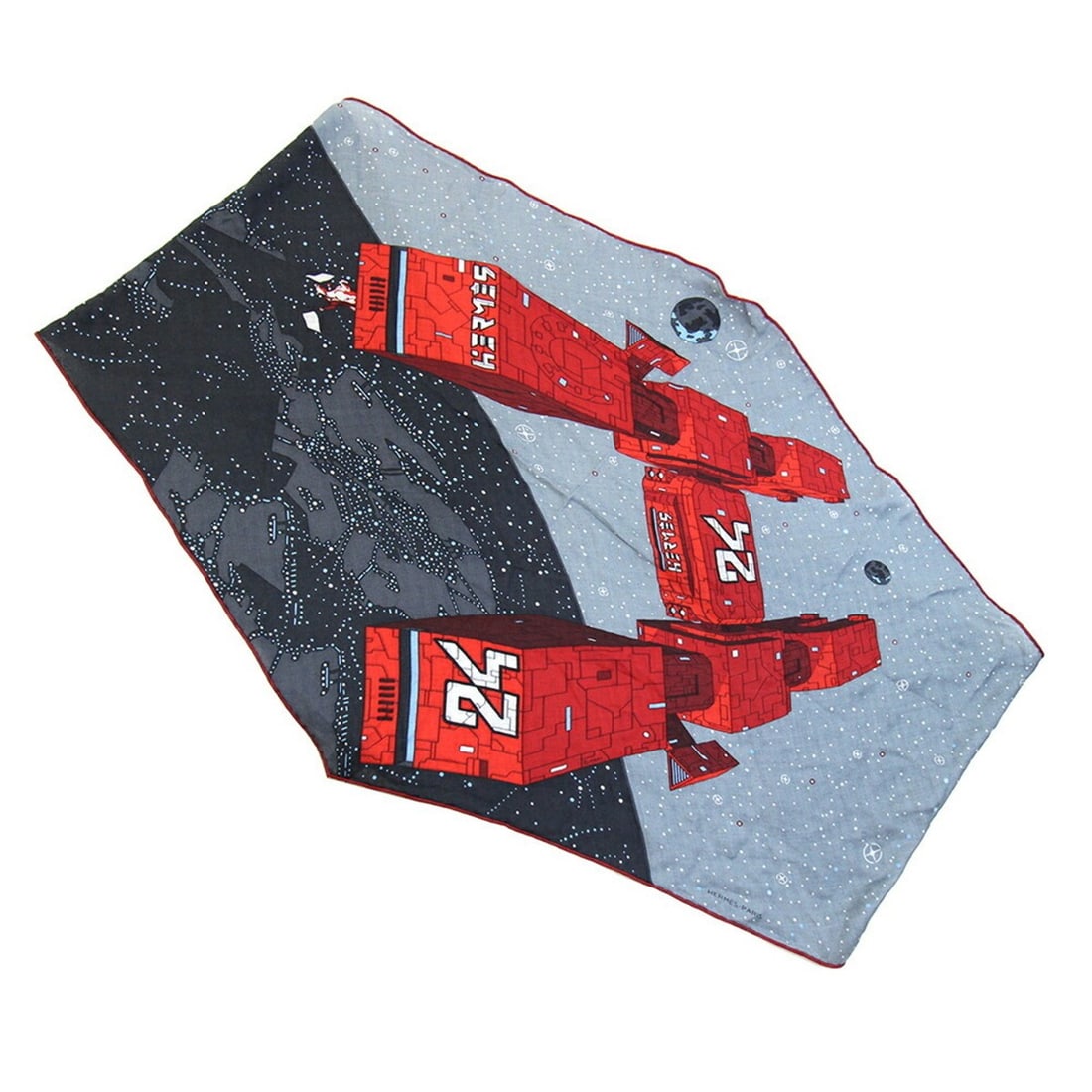 Hermes scarf/muffler, designed by Daisuke Nomura, Odyssey, gray/red, 70% cashmere, 30% silk, Losange: --- Catalog ---Category: SizeSize (LxW): 2.02m x 78cm / 79.52'' x 30.7''Category: DesignType: ScarfColor: Gray, Red colorGender: WomenMaterial: Cashmere 70%, Silk 30%Category: GeneralBrand: HermesCoun