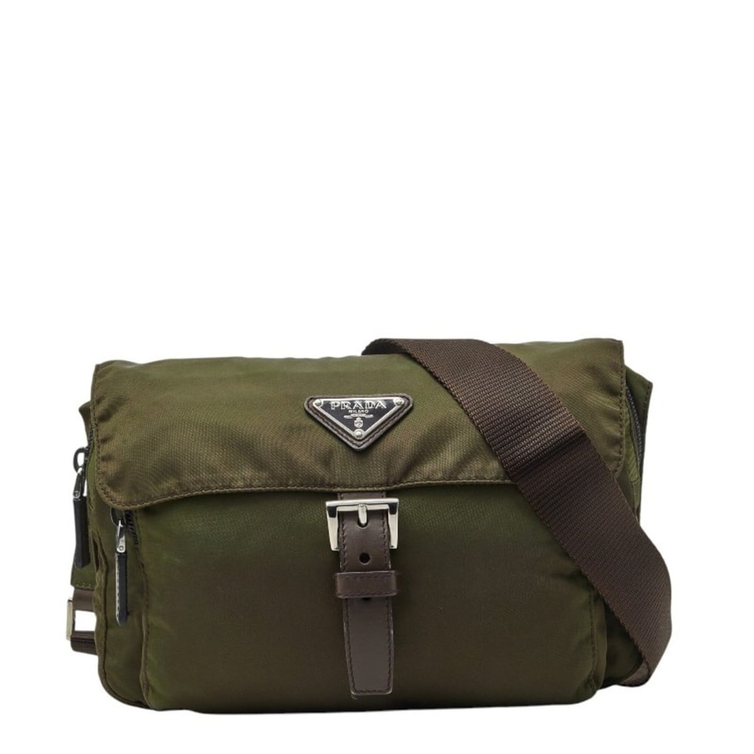 Prada Triangle Logo Plate Crossbody Shoulder Bag, Khaki Green, Nylon & Leather, Women's PRADA (1 of 15)