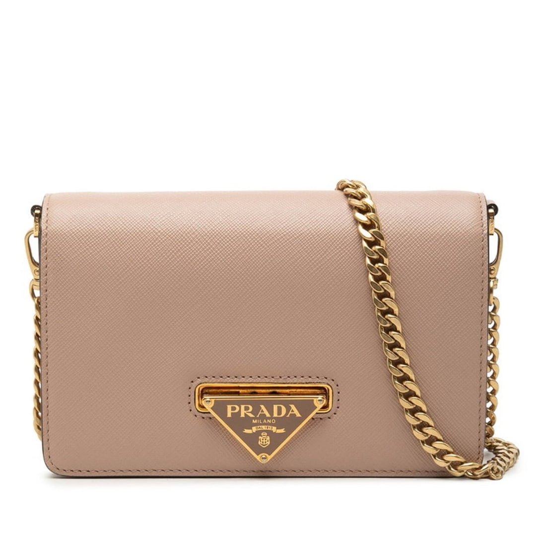 Prada Triangle Logo Plate Chain Shoulder Bag 1BH133 Pink Beige Saffiano Leather Women's PRADA (1 of 13)