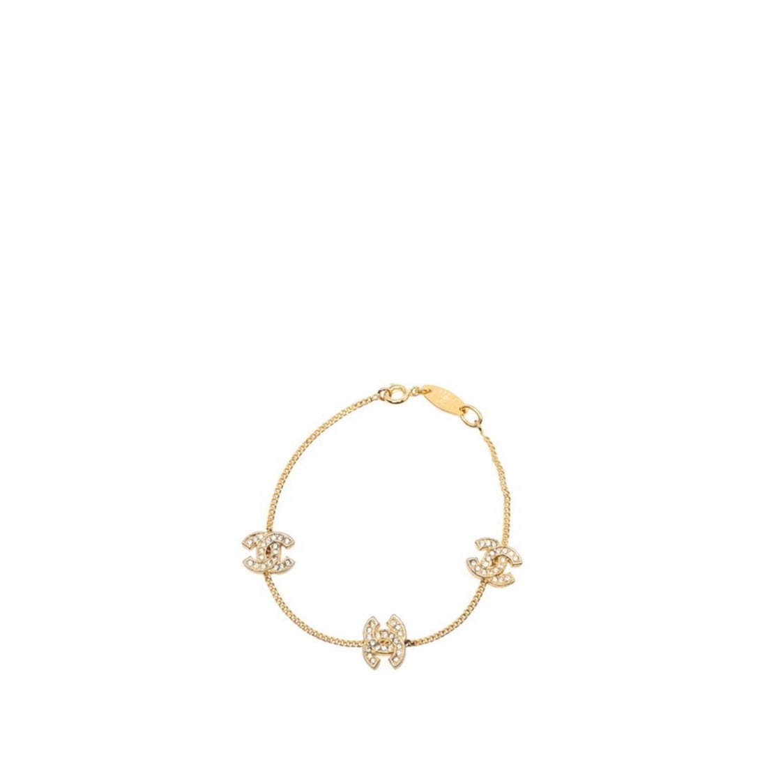 Chanel Coco Mark Bracelet, Gold Plated, Rhinestones, Women's CHANEL: --- Catalog ---Category: SizeLength: 17cm / 6.69''Category: DesignType: Charm braceletColor: GoldGender: WomenMaterial: Gold plating, RhinestoneCategory: GeneralBrand: Chanel--- Item List ---Section: 