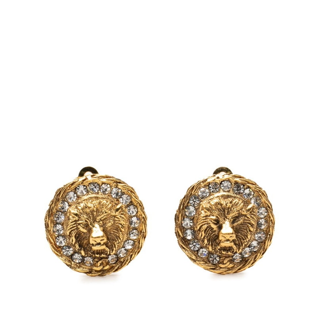 Chanel Coco Mark Lion Motif Earrings, Gold Plated Rhinestones, Women's CHANEL: --- Catalog ---Category: SizeSize (HxWxD): 23.70mm x 23.60mm / 0.93'' x 0.93''Category: DesignType: Clip earringsColor: GoldGender: WomenMaterial: RhinestoneCategory: GeneralBrand: Chanel--- Item List