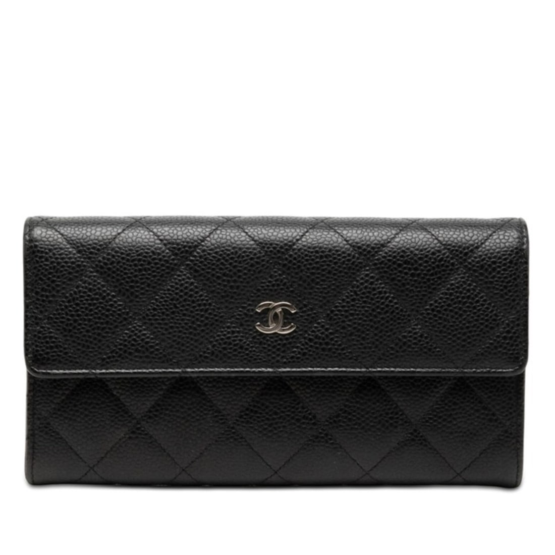 Chanel Matelassé Coco Mark Long Wallet, Black Caviar Leather, Women's CHANEL: --- Catalog ---Category: SizeSize (HxWxD): 10.5cm x 19cm x 3.5cm / 4.13'' x 7.48'' x 1.37''Category: DesignType: Long wallet (bi-fold)Color: BlackGender: WomenMaterial: Grained Calfskin Category: Gene