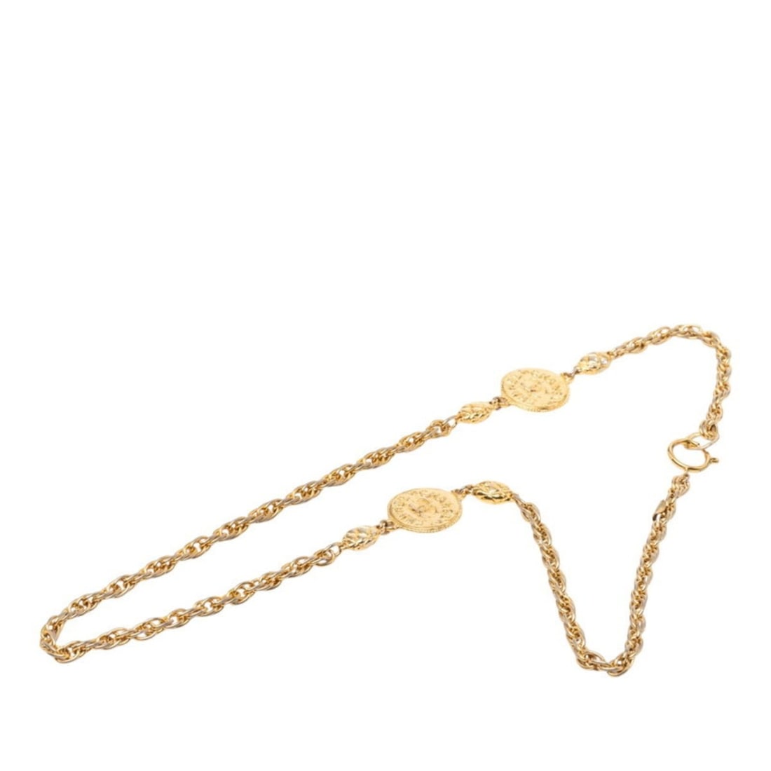 Chanel Vintage Coco Mark Logo Chain Necklace Gold Plated Women's CHANEL: --- Catalog ---Category: SizePendant Size: 28.2mm x 28.1mm / 1.11'' x 1.1''Neck Circumference: 85 cm / 33.46''Category: DesignColor: GoldGender: WomenMaterial: Gold platingNecklace Type: NecklaceCateg