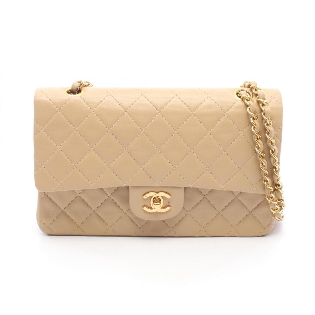 Chanel Matelassé Double Flap Shoulder Bag/Handbag, Lambskin Leather, Women's, Beige: --- Catalog ---Category: SizeSize (HxWxD): 16cm x 25cm x 6.5cm / 6.29'' x 9.84'' x 2.55''Category: DesignType: Handbag, Shoulder bagColor: BeigeGender: WomenMaterial: Leather Hardware Color: GoldLeath