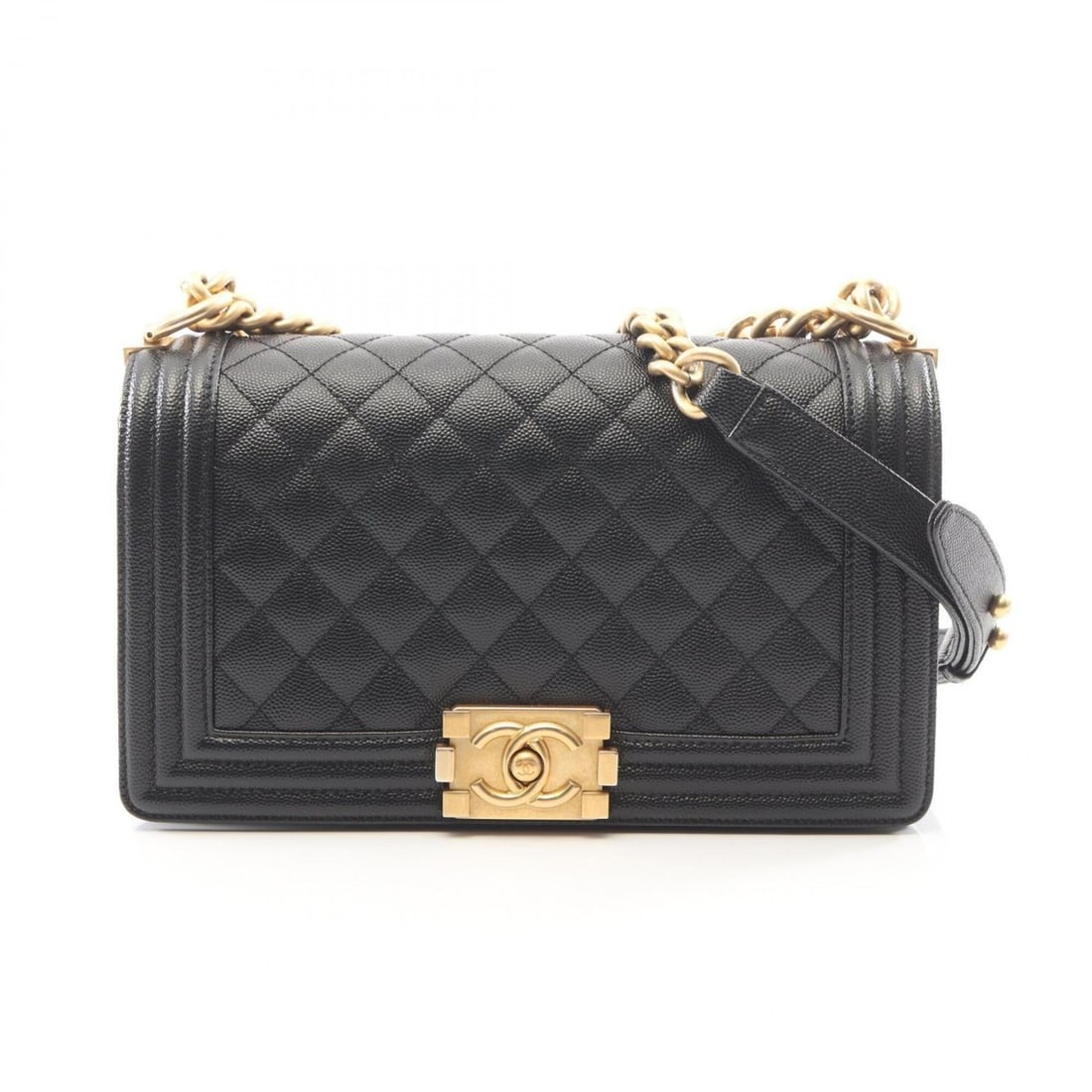 Chanel Boy Shoulder Bag/Handbag, Caviar Leather (Grained Calfskin), Women's, Black, A67086: --- Catalog ---Category: SizeSize (HxWxD): 14.5cm x 25cm x 7cm / 5.7'' x 9.84'' x 2.75''Category: DesignType: Handbag, Shoulder bagColor: BlackGender: WomenMaterial: Grained Calfskin Hardware Color: G