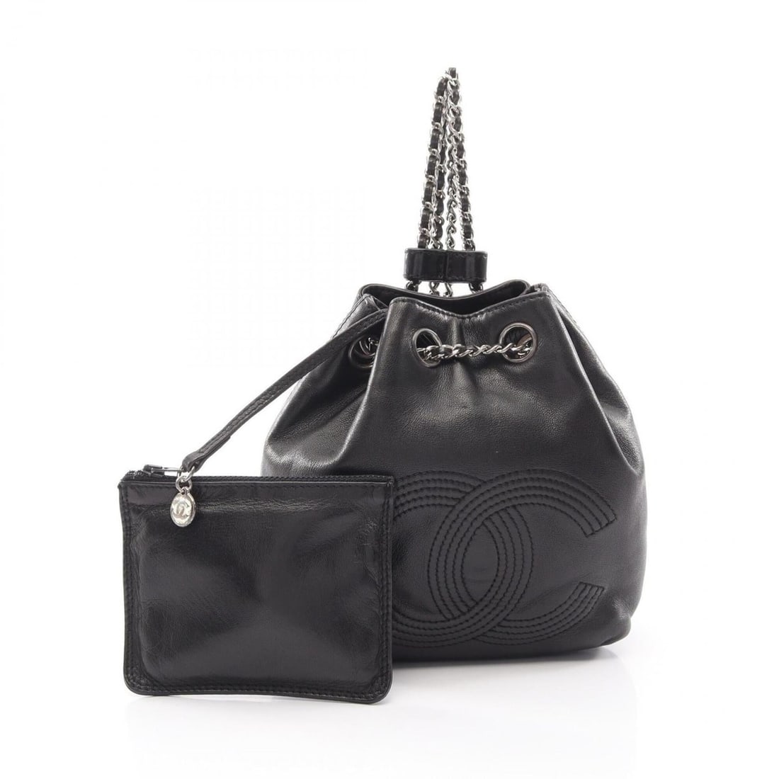 Chanel Coco Mark Small Drawstring Backpack/Handbag, Lambskin Leather, Women's, Black: --- Catalog ---Category: SizeSize (HxWxD): 20cm x 16cm x 10.5cm / 7.87'' x 6.29'' x 4.13''Category: DesignType: Backpack, HandbagColor: BlackGender: WomenMaterial: Leather Hardware Color: SilverLeathe