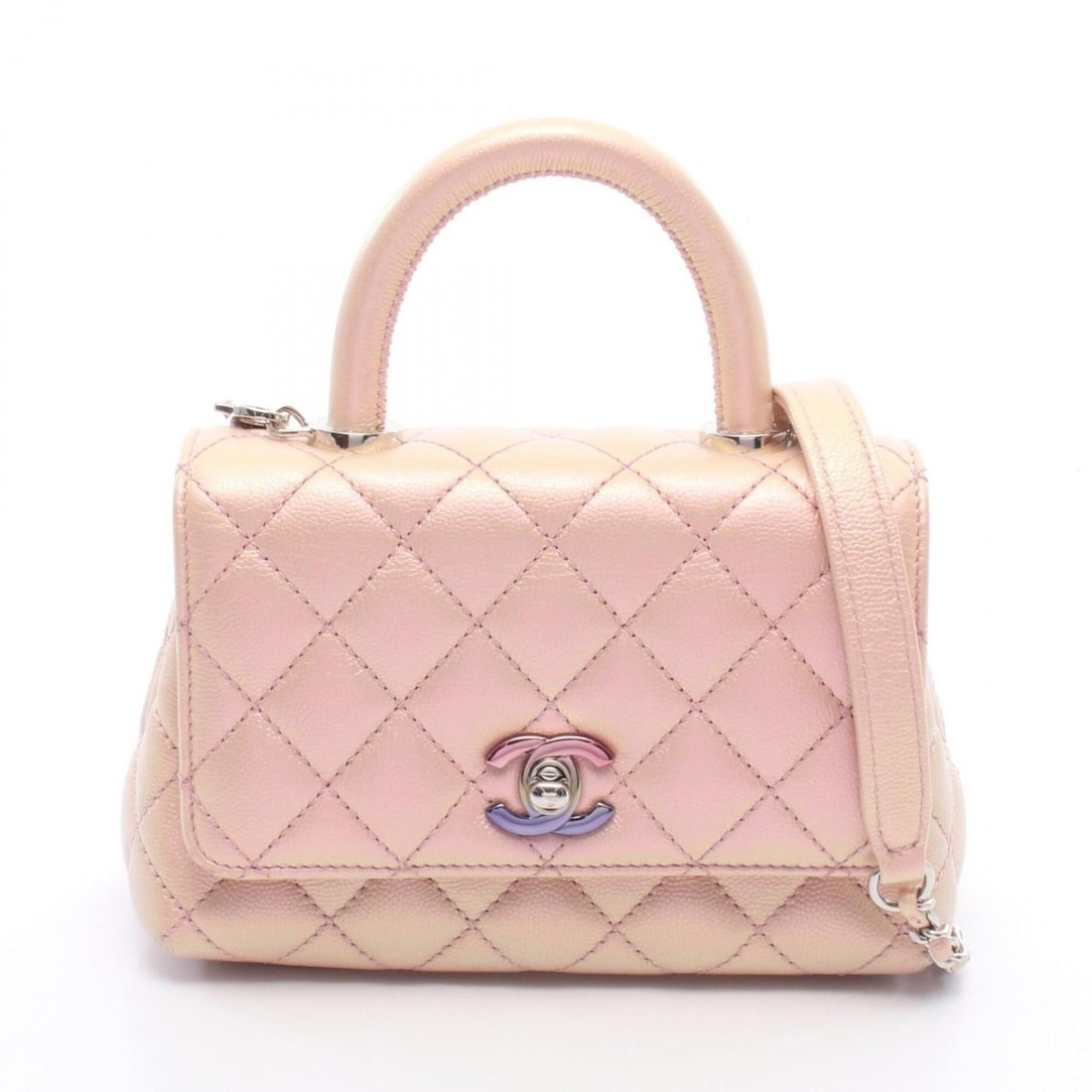 Chanel Coco Handle XXS Top Aurora 2-Way Handbag, Caviar Skin (Grained Calfskin), Women's, Pink,: --- Catalog ---Category: SizeSize (HxWxD): 12cm x 18.5cm x 8.5cm / 4.72'' x 7.28'' x 3.34''Category: DesignType: HandbagColor: PinkGender: WomenMaterial: Grained Calfskin Hardware Color: SilverCategor