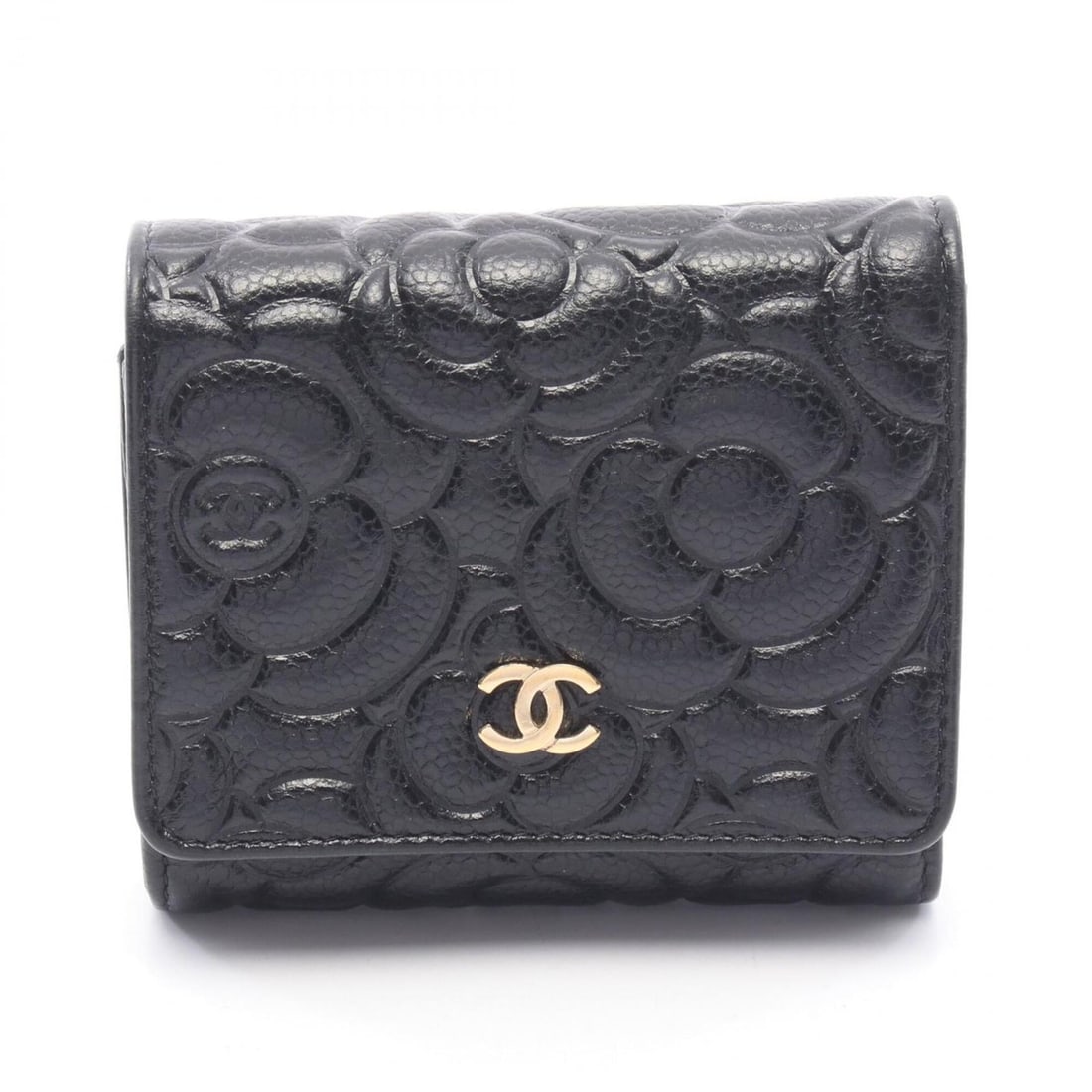 Chanel Camellia Tri-fold Wallet, Leather, Women's, Black: --- Catalog ---Category: SizeSize (HxWxD): 10cm x 10.5cm x 3cm / 3.93'' x 4.13'' x 1.18''Category: DesignType: Wallet (tri-fold)Color: BlackGender: WomenMaterial: Leather Category: GeneralBrand: Chane