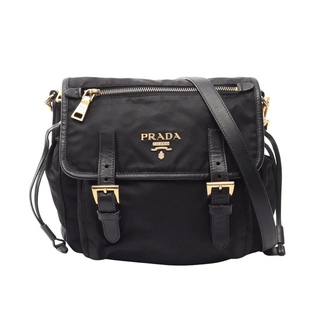 Prada PRADA Logo Shoulder Bag Handbag Nylon Saffiano Leather Women's Black (1 of 14)