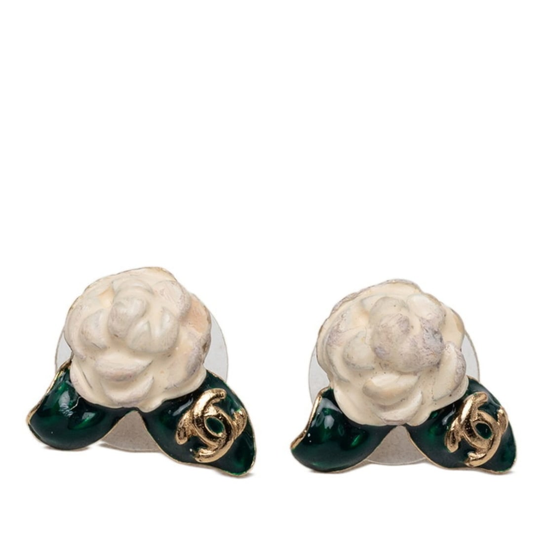 Chanel Coco Mark Camellia Earrings 04A Gold White Green Plated Women's CHANEL: --- Catalog ---Category: SizeStone Size (HxW): 13.60mm x 15.40mm / 0.54'' x 0.61''Category: DesignColor: Green, WhiteGender: WomenCategory: GeneralBrand: Chanel--- Item List ---Section: ConditionRanki