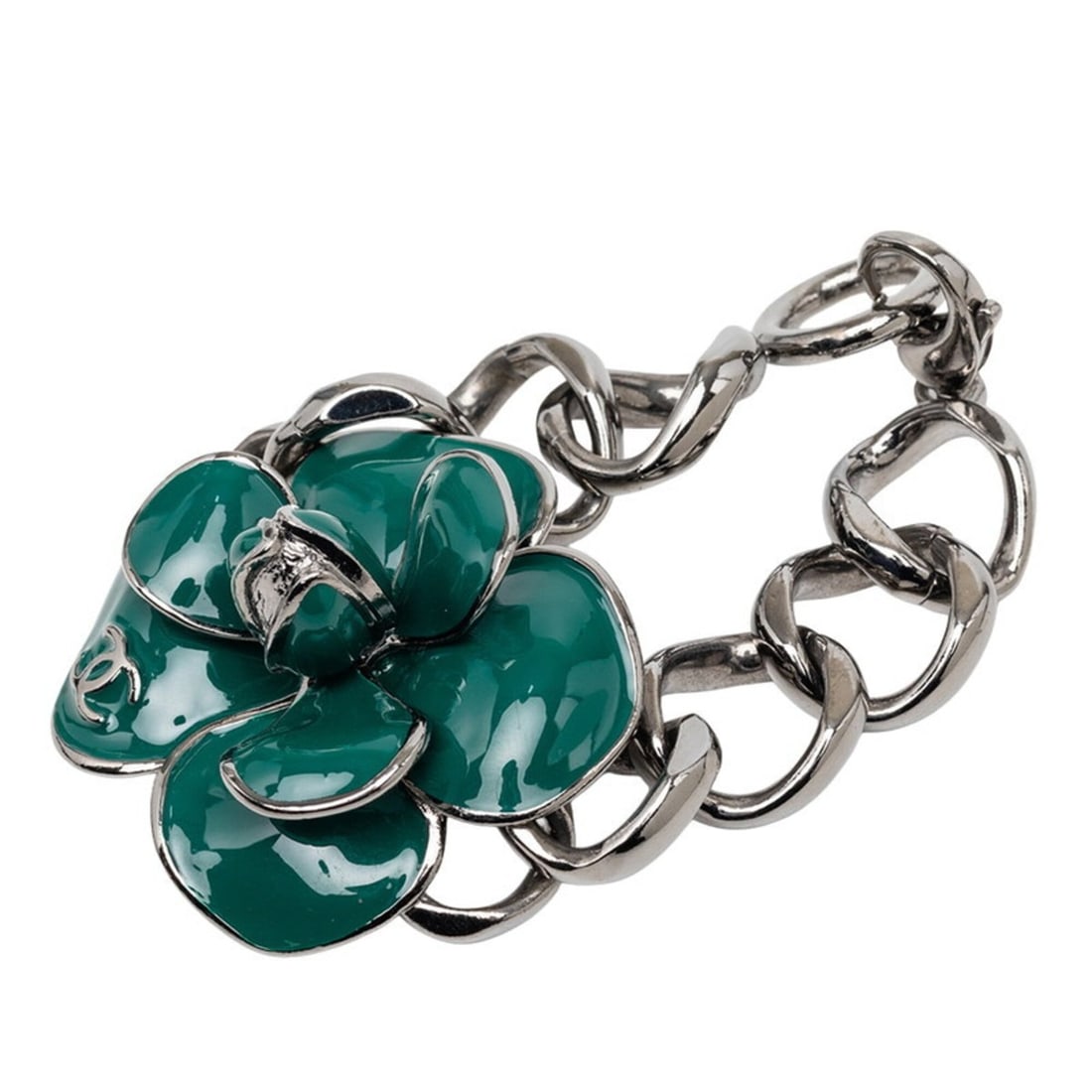 Chanel Coco Mark Camellia Chain Bracelet 06C Silver Green Metal Women's CHANEL: --- Catalog ---Category: SizeTotal Length: 20.5cm / 8.07''Category: DesignType: Charm braceletColor: GreenGender: WomenMaterial: MetalCategory: GeneralBrand: Chanel--- Item List ---Section: ConditionR
