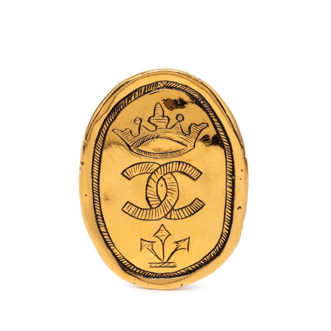 Chanel Coco Mark Vintage Brooch, Size 26, Gold Plated, Women's CHANEL: --- Catalog ---Category: SizeCharm Size: 46.8cm x 347cm / 18.43'' x 136.61''Category: DesignType: BroochColor: GoldGender: WomenCategory: GeneralBrand: Chanel--- Item List ---Section: ConditionRanking