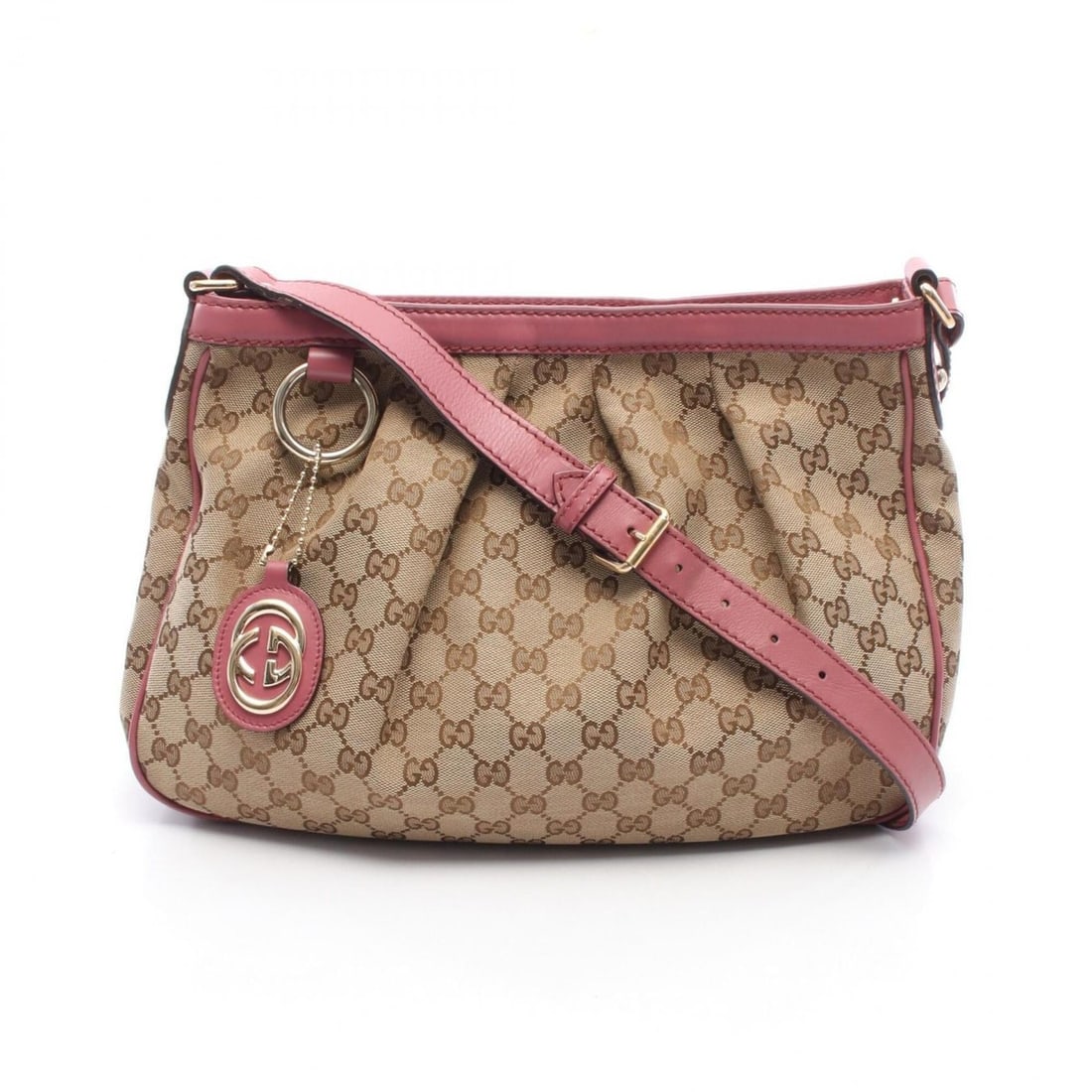 Gucci Sukey Shoulder Bag/Handbag, Canvas and Leather, Women's, Beige/Pink, Item No. 296834: --- Catalog ---Category: SizeSize (HxWxD): 27cm x 34cm x 11cm / 10.62'' x 13.38'' x 4.33''Category: DesignType: Handbag, Shoulder bagColor: Beige, PinkGender: WomenMaterial: Canvas , Leather Category: