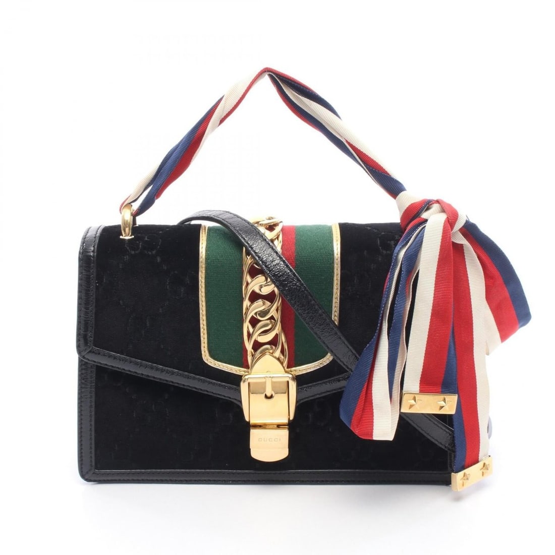 Gucci Sylvie Sherry Line GG Pattern 2-Way Shoulder Bag/Handbag, Fabric/Patent Leather, Women's,: --- Catalog ---Category: SizeSize (HxWxD): 17cm x 25cm x 6cm / 6.69'' x 9.84'' x 2.36''Category: DesignType: Handbag, Shoulder bagColor: Black, Multi-colorGender: WomenMaterial: Fabric , Patent leathe
