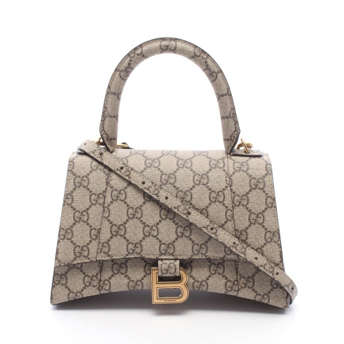 Gucci x Balenciaga Hacker Project Flora Hourglass Handbag, Coated Canvas, Women's, Beige/Brown,: --- Catalog ---Category: SizeSize (HxWxD): 13cm x 22cm x 9cm / 5.11'' x 8.66'' x 3.54''Category: DesignType: HandbagColor: Beige, BrownGender: WomenMaterial: Coated canvas Category: GeneralMPN: 681697