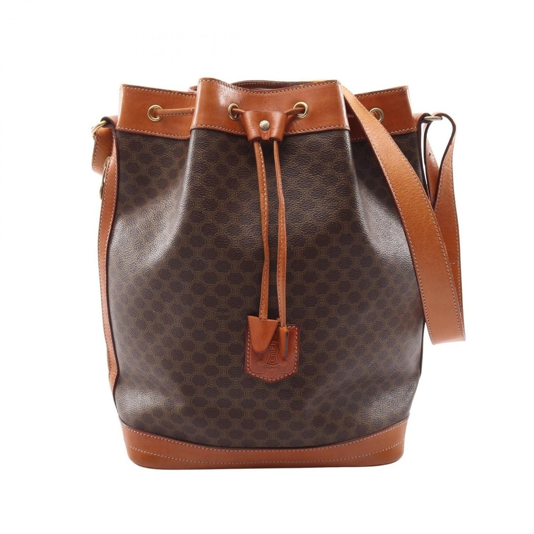 Celine Macadam Drawstring Shoulder Bag/Handbag, Coated Canvas and Leather, Women's, Brown: --- Catalog ---Category: SizeSize (HxWxD): 34cm x 24.5cm x 15cm / 13.38'' x 9.64'' x 5.9''Category: DesignType: Handbag, Shoulder bagColor: BrownGender: WomenMaterial: Leather , Coated canvas Category