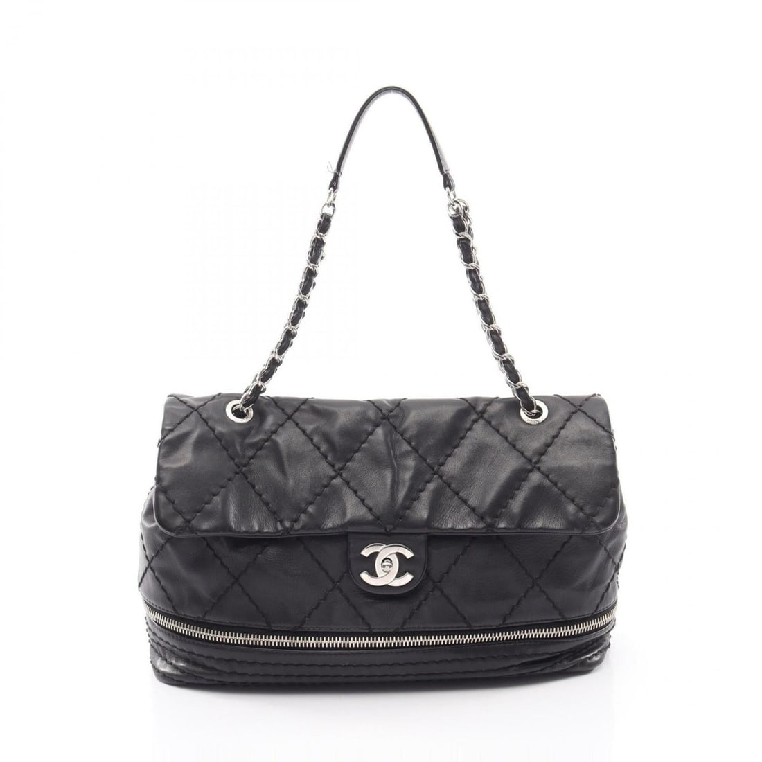 Chanel Wild Stitch Shoulder Bag/Handbag, Calf Leather, Women's, Black: --- Catalog ---Category: SizeSize (HxWxD): 25cm x 36cm x 12cm / 9.84'' x 14.17'' x 4.72''Category: DesignType: Handbag, Shoulder bagColor: BlackGender: WomenMaterial: Leather Category: GeneralBrand: C
