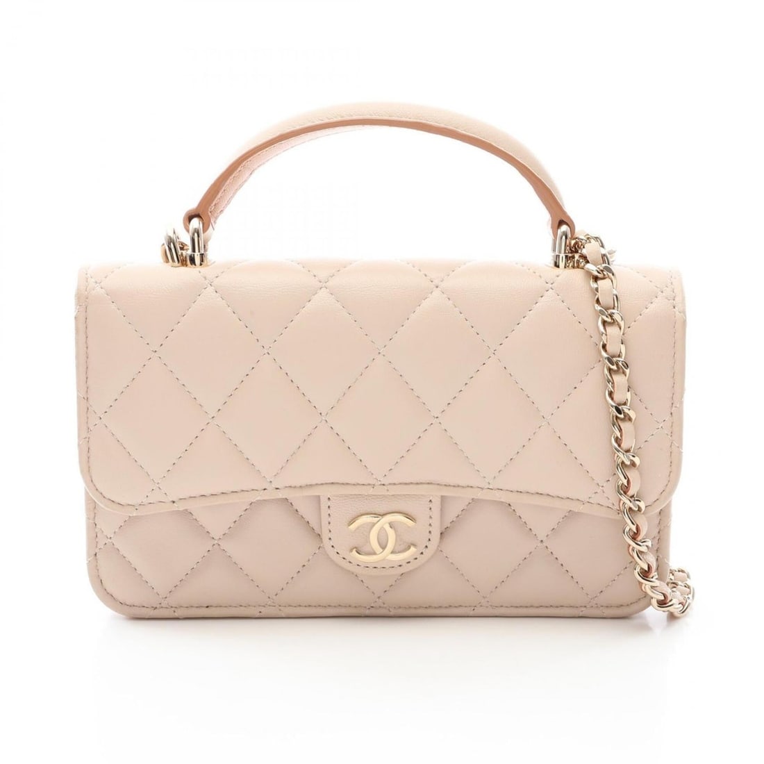Chanel Matelassé Phone Case Shoulder Bag Handbag Lambskin Leather Women's Beige AP3226: --- Catalog ---Category: SizeSize (HxWxD): 10cm x 17cm x 3.5cm / 3.93'' x 6.69'' x 1.37''Category: DesignType: Handbag, Shoulder bagColor: BeigeGender: WomenMaterial: Leather Leather/Fur Type: Lambski