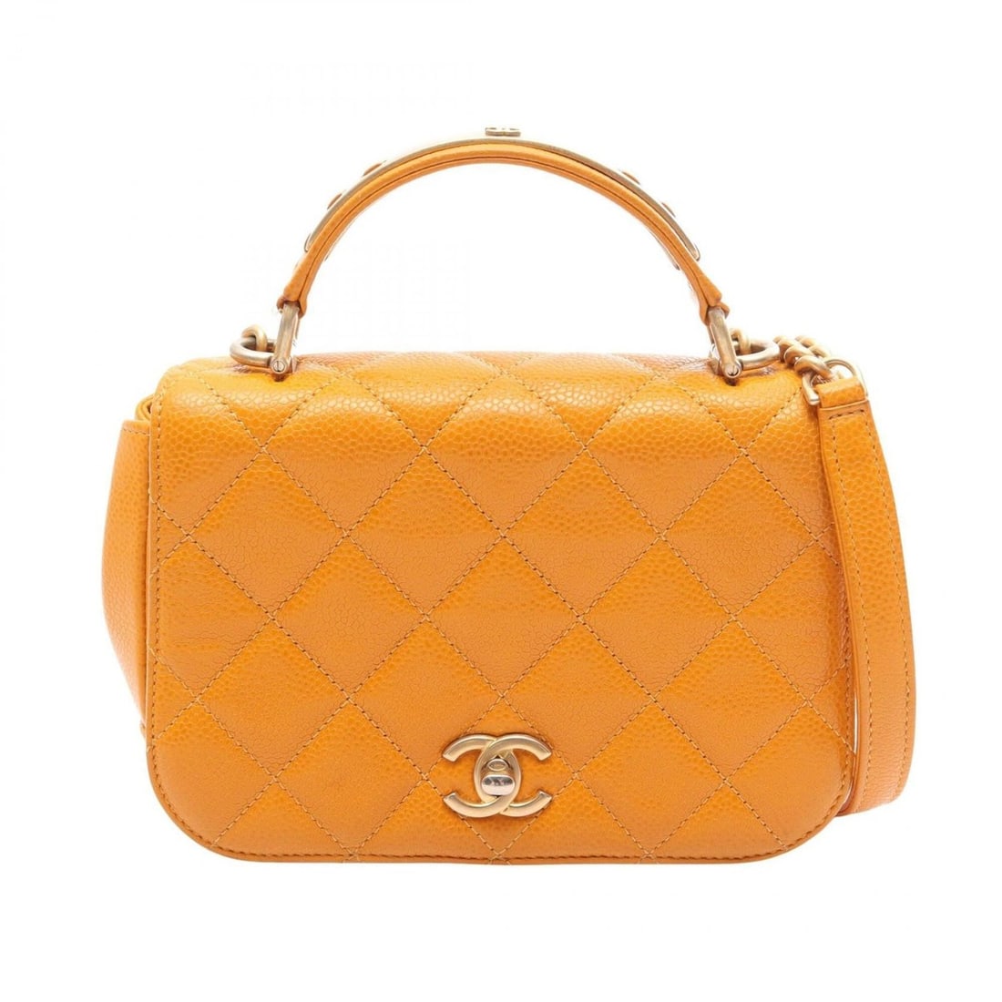 Chanel Matelassé Top Handle 2-Way Shoulder Bag/Handbag, Caviar Leather (Grained Calfskin), Women's,: --- Catalog ---Category: SizeSize (HxWxD): 13cm x 19cm x 5.5cm / 5.11'' x 7.48'' x 2.16''Category: DesignType: Handbag, Shoulder bagColor: OrangeGender: WomenMaterial: Grained Calfskin Category: Gener