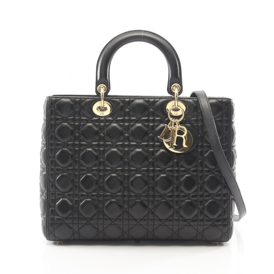 Christian Dior Dior Lady Large Cannage 2-Way Handbag, Leather, Women's, Black: --- Catalog ---Category: SizeSize (HxWxD): 25cm x 32cm x 11cm / 9.84'' x 12.59'' x 4.33''Category: DesignType: HandbagColor: BlackGender: WomenMaterial: Leather Category: GeneralBrand: Christian Dior-