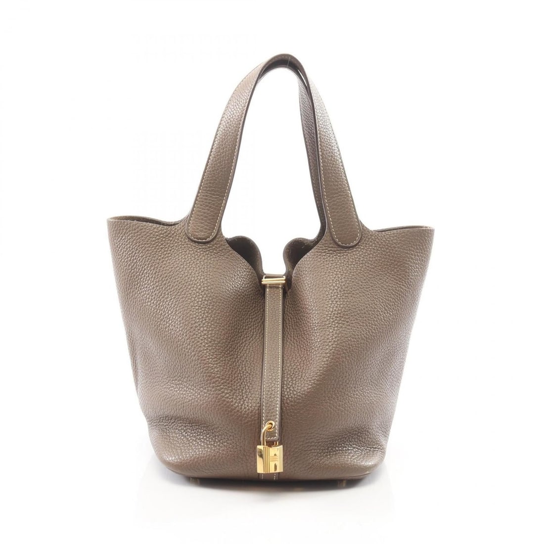 Hermes Picotin Lock MM Handbag, Leather, Taurillon Clemence Women's, Gray: --- Catalog ---Category: SizeSize (HxWxD): 21cm x 22cm x 17cm / 8.26'' x 8.66'' x 6.69''Category: DesignType: HandbagColor: Etoupe gray, GrayGender: WomenMaterial: Taurillon clemence leather , Leather