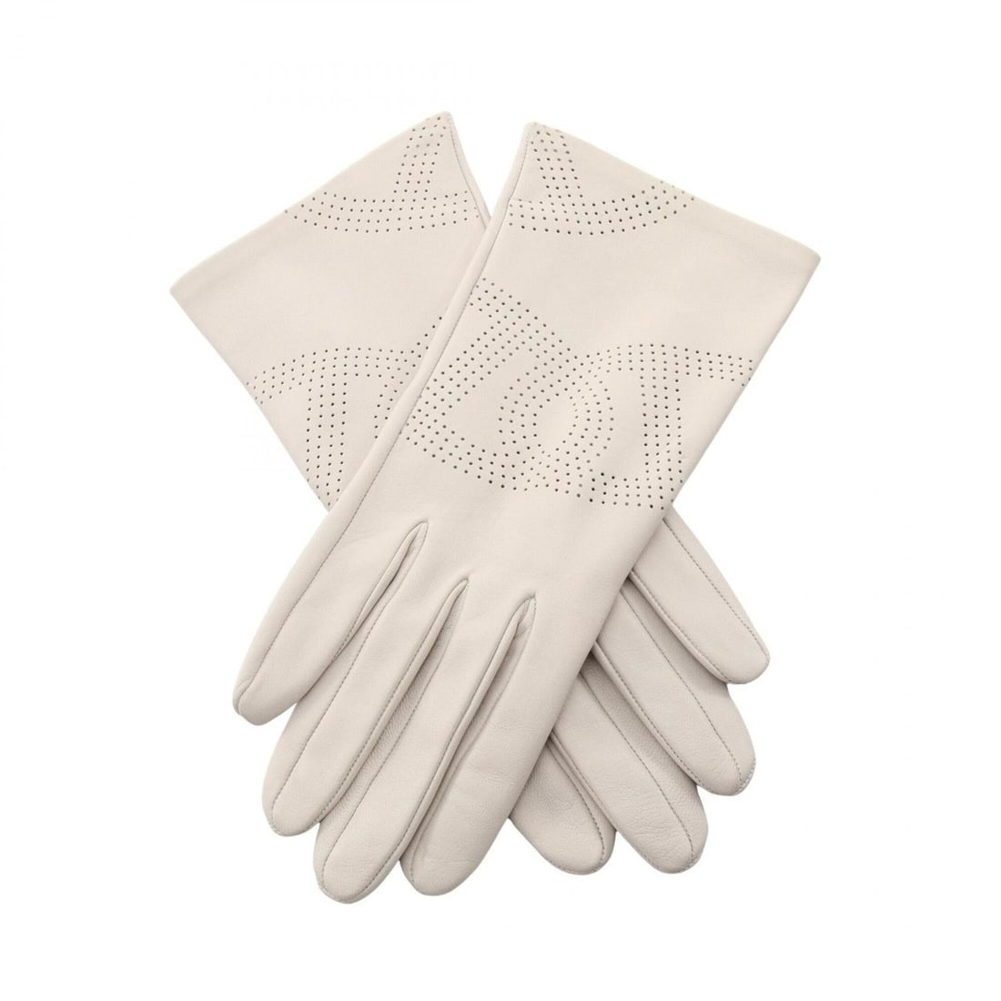 Hermes HERMES Perforated Leather Gloves for Women, White (1 of 13)