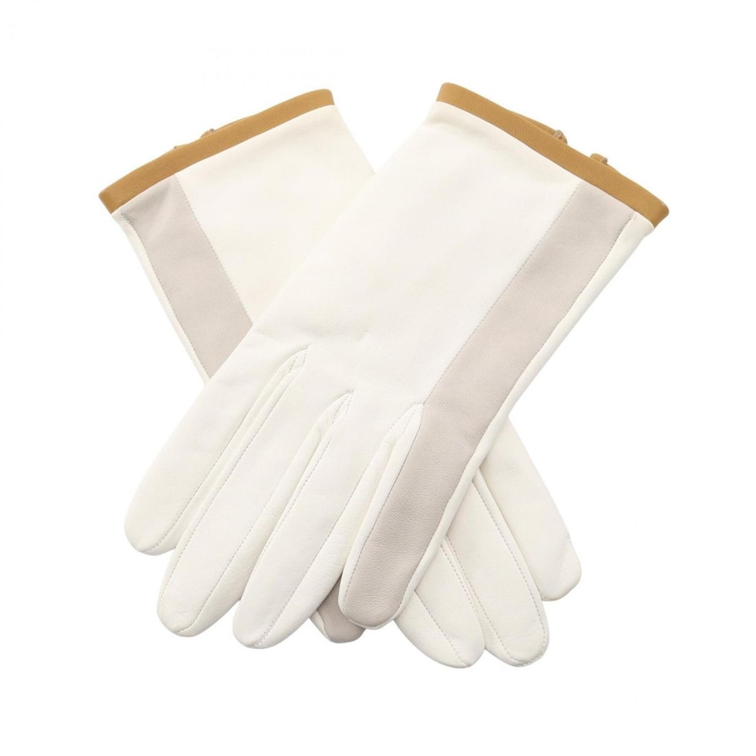 Hermes HERMES Trimmed Piping Leather Gloves for Women, White, Gray, Khaki (1 of 10)