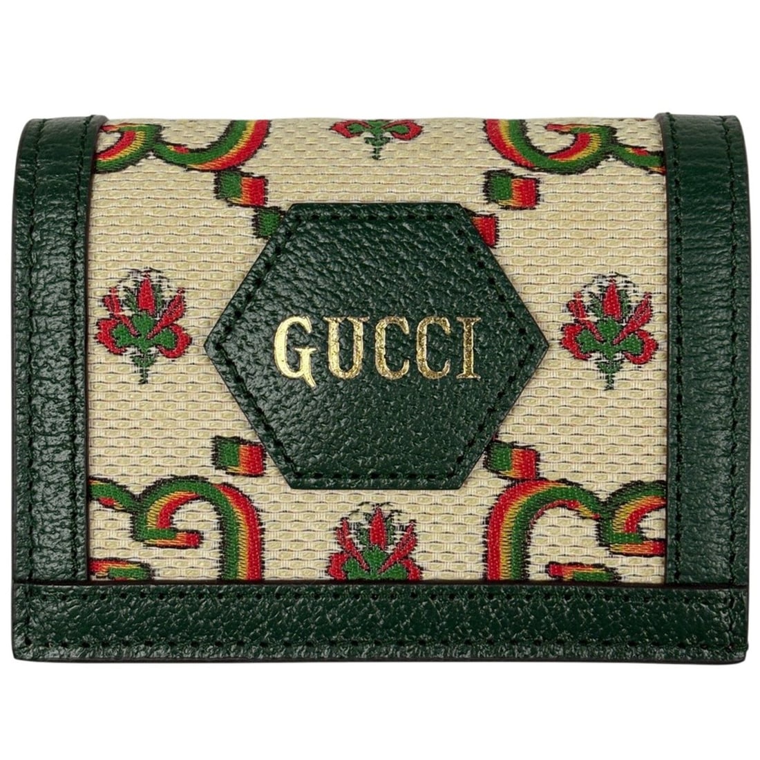Gucci GG pattern bi-fold wallet, Kaleidoscope canvas, green/beige, 676297, women's.: --- Catalog ---Category: SizeSize (HxWxD): 8cm x 11cm x 2.5cm / 3.14'' x 4.33'' x 0.98''Category: DesignType: Wallet (bi-fold)Color: Beige, GreenGender: WomenMaterial: Canvas Category: GeneralBrand: G