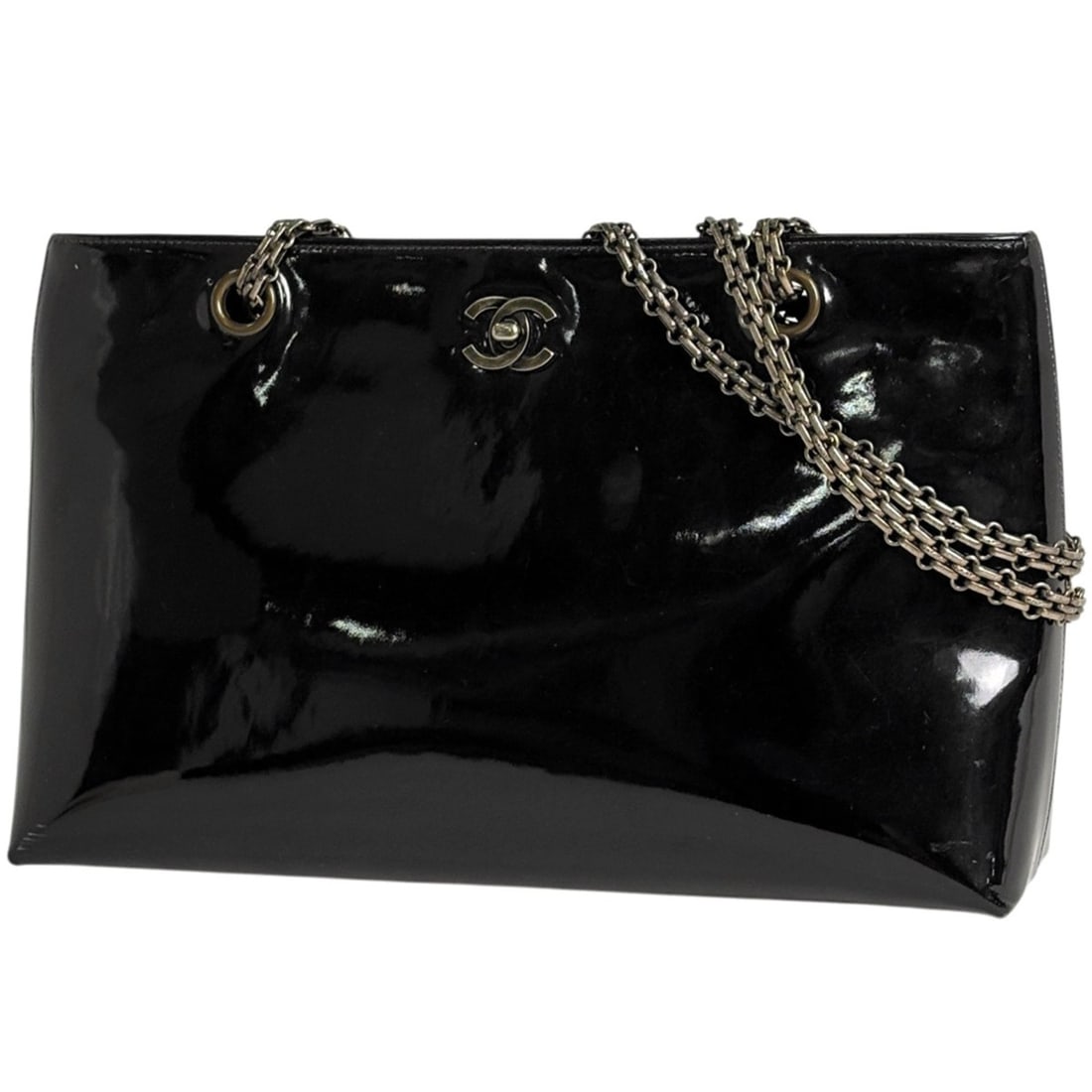 Chanel Coco Mark Chain Tote Bag, Enamel Patent Leather, Black, Women's: --- Catalog ---Category: SizeSize (HxWxD): 20.5cm x 32cm x 8cm / 8.07'' x 12.59'' x 3.14''Category: DesignType: Tote bagColor: BlackGender: WomenMaterial: Patent leather Category: GeneralBrand: Chanel