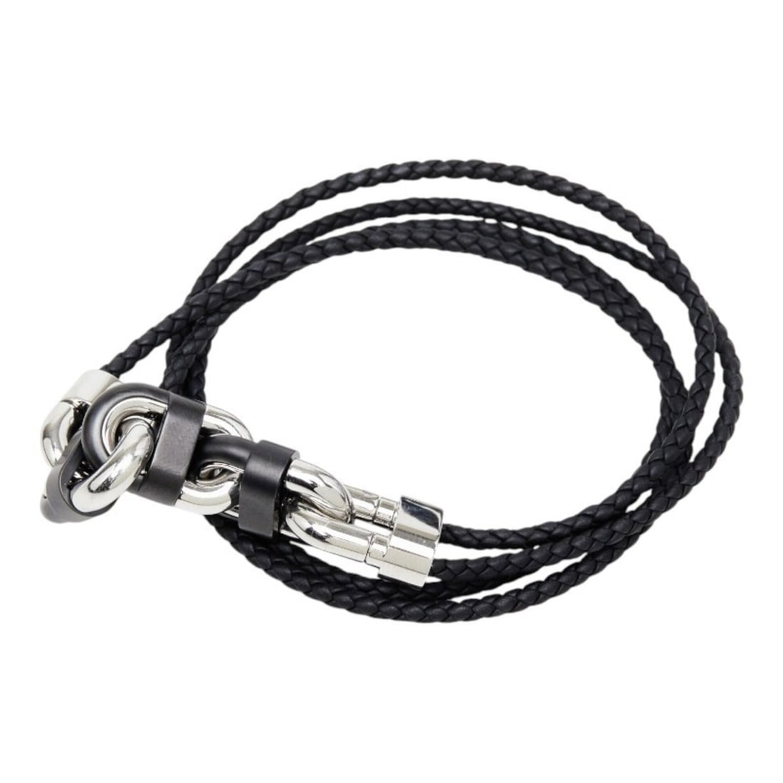 Hermes Chaine Maillon PM Double Tour Bracelet, Size T5, Silver, Black Metal, Veau Swift Leather, (1 of 12)