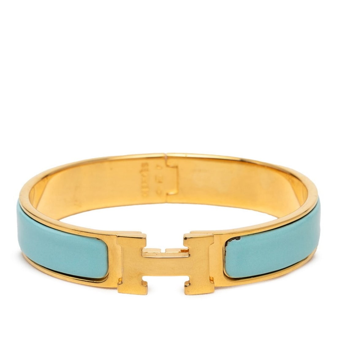 Hermes Click H PM Bracelet, Gold and Blue Plated Enamel, Women's. (1 of 17)