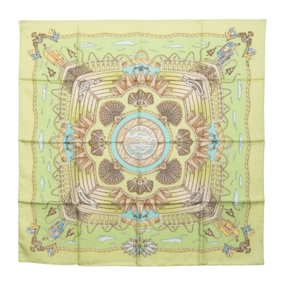 Hermes Carre 90 RAILING (Ship's Railing) Scarf/Muffler, Green Multicolor Silk, Women's HERMES (1 of 11)