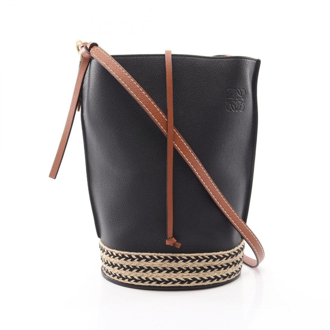 Loewe GATE Bucket Shoulder Bag/Handbag, Leather, Raffia, Women's, Black/Brown: --- Catalog ---Category: SizeSize (HxWxD): 28cm x 18.5cm x 14cm / 11.02'' x 7.28'' x 5.51''Category: DesignType: Handbag, Shoulder bagColor: Black, BrownGender: WomenMaterial: Raffia , Leather Categor