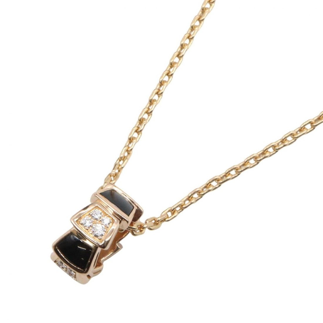 BVLGARI Serpenti Onyx Diamond Necklace, 18KPG (Pink Gold) Diamond, Onyx, Women's, Gold Tone, Clear (1 of 10)