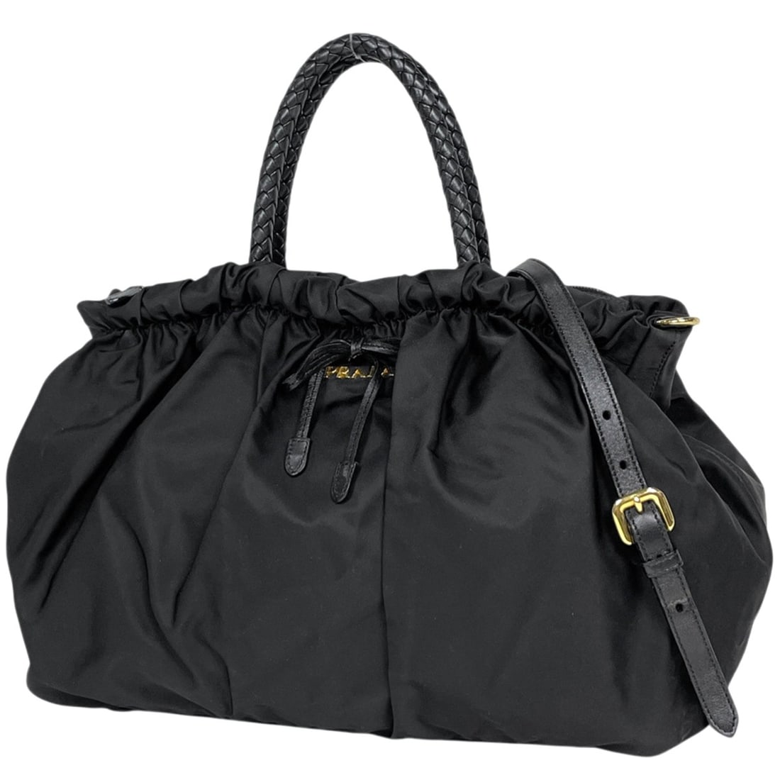 Prada PRADA Logo Handbag 2-Way Ribbon Gathered Nylon Nero (Black) Women's (1 of 11)