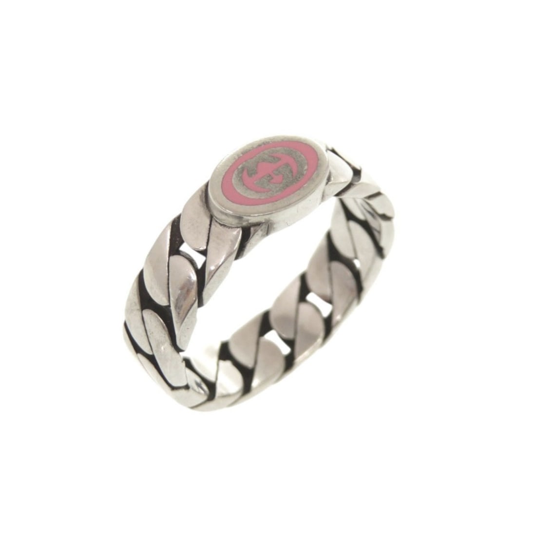 Gucci Interlocking G Sterling Silver 925 #21() Pink Ring 0833GUCCI: --- Catalog ---Category: SizeJP Size: 20US Size: 10Category: DesignType: Band ringColor: Pink, SilverGender: WomenMaterial: Silver 925Category: GeneralBrand: GucciCountry of Origin: Italy--- Item List