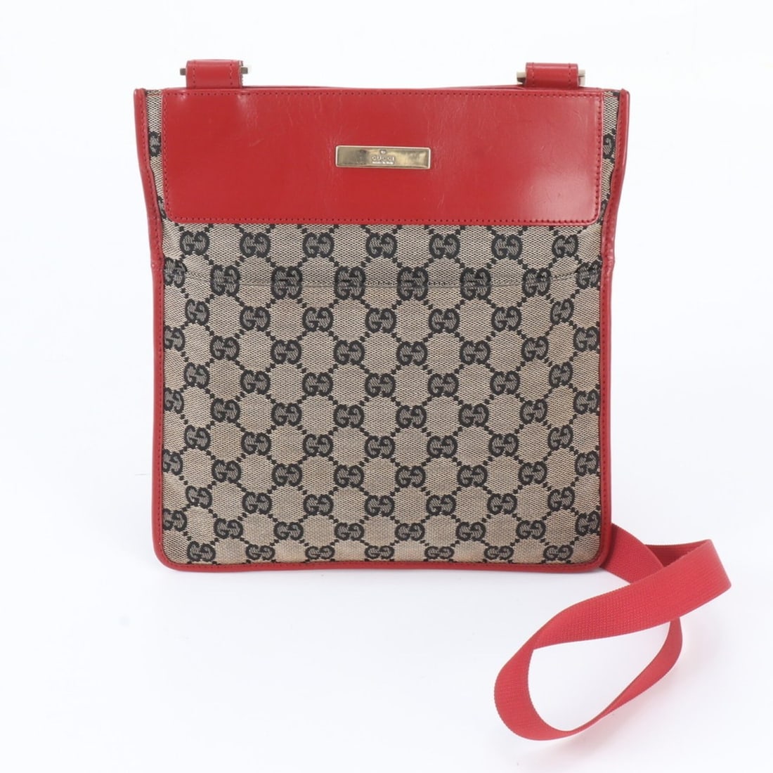 Gucci GG Canvas 019-0348 Leather Shoulder Bag Crossbody for Women: --- Catalog ---Category: SizeSize (HxWxD): 25cm x 24cm x 1cm / 9.84'' x 9.44'' x 0.39''Category: DesignType: Shoulder bagColor: Brown, Red colorGender: WomenMaterial: Leather , Canvas Category: Genera