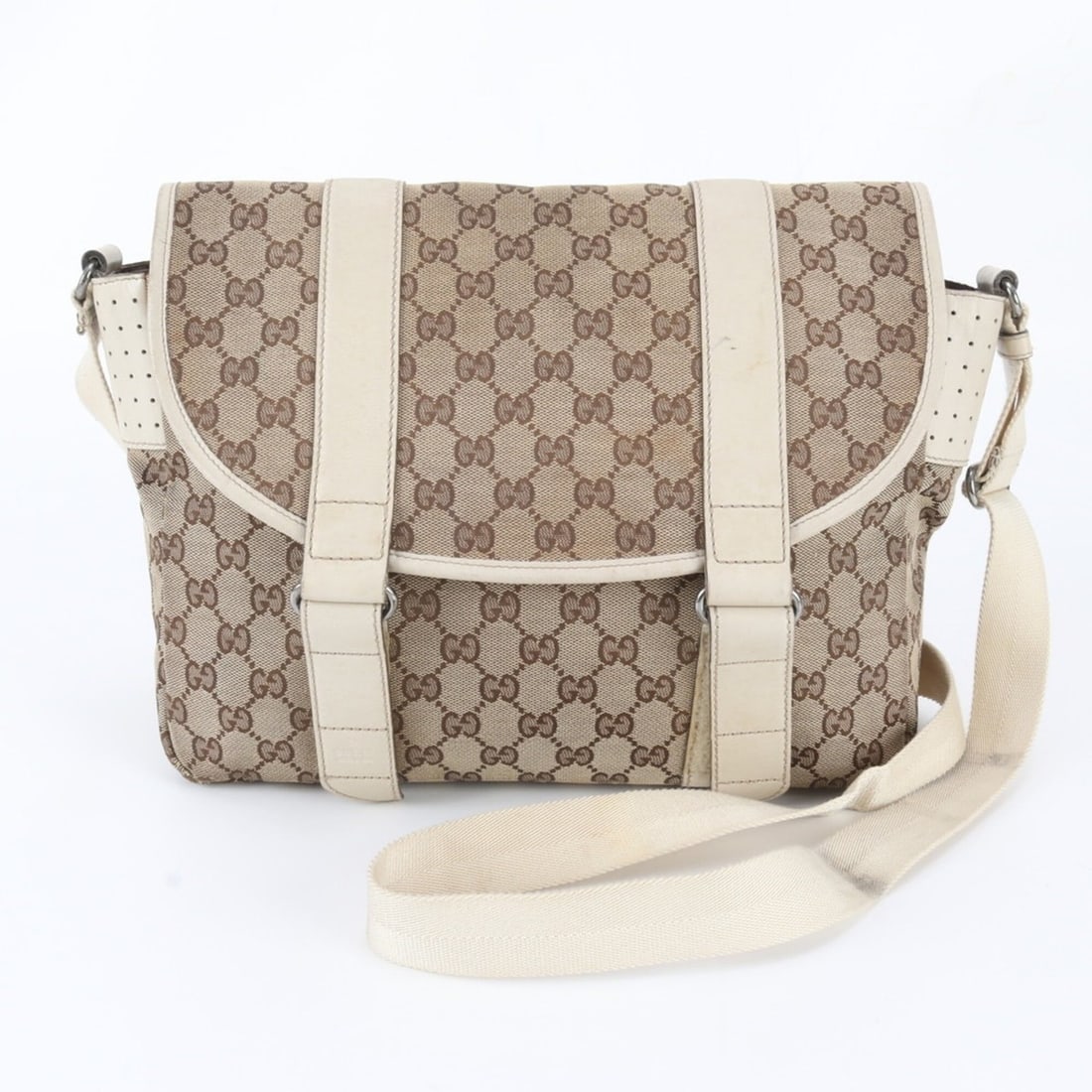 Gucci GG Canvas 145859 Leather Shoulder Bag Crossbody for Women: --- Catalog ---Category: SizeSize (HxWxD): 28cm x 30cm x 8cm / 11.02'' x 11.81'' x 3.14''Category: DesignType: Shoulder bagColor: Brown, WhiteGender: WomenMaterial: Leather , Canvas Category: GeneralB