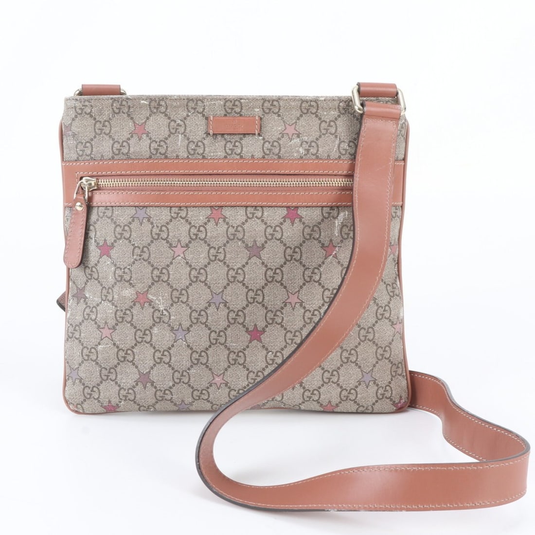 Gucci GG Supreme Star 295257 Leather Shoulder Bag with Control Card for Women: --- Catalog ---Category: SizeSize (HxWxD): 25cm x 27cm x 2cm / 9.84'' x 10.62'' x 0.78''Category: DesignType: Shoulder bagColor: Brown, PinkGender: WomenMaterial: Leather , Coated canvas Category: Gen