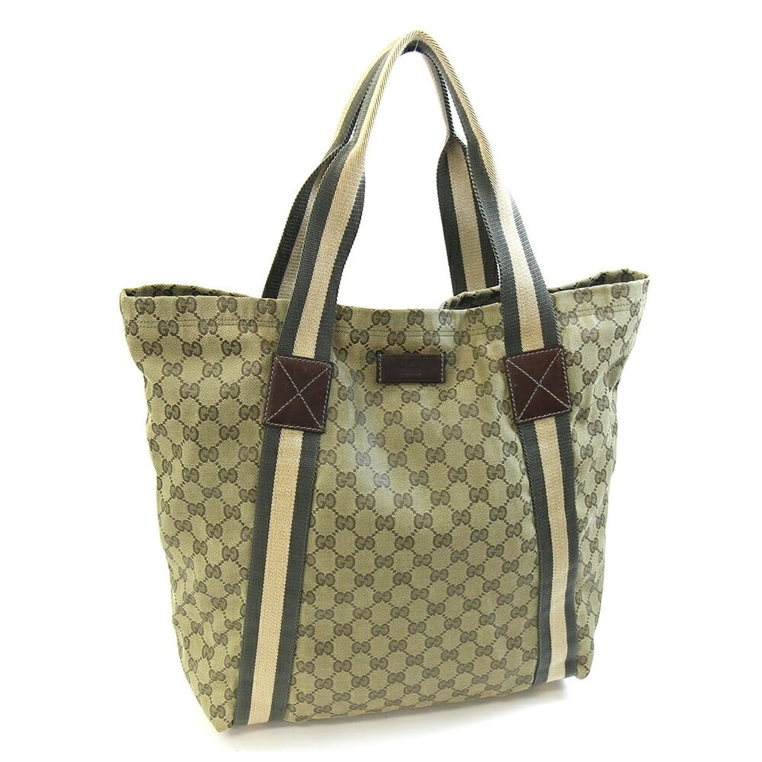 Gucci Tote Bag, Sherry Line, 189669, Khaki Canvas Leather Handbag, GG Web, Women's GUCCI: --- Catalog ---Category: SizeSize (HxWxD): 37cm x 34cm x 12cm / 14.56'' x 13.38'' x 4.72''Category: DesignType: Handbag, Tote bagColor: KhakiGender: WomenMaterial: Canvas , Leather Category: GeneralMP